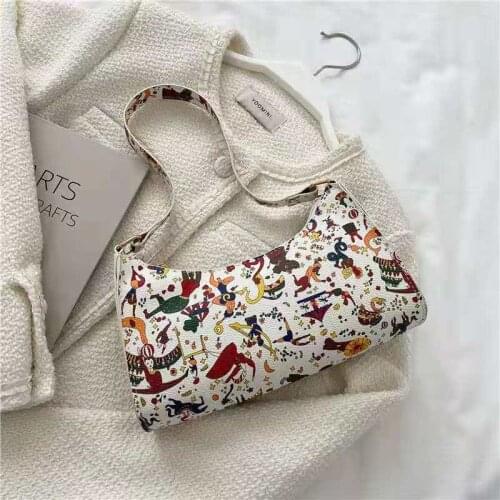 Spraying Baguette Shoulder Bags For Women Bolsa Feminina 2021 Ins Cartoon Pattern Painting All-Match Retro Designer Handbags
