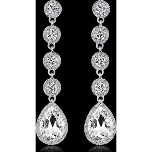 European Style Temperament Rhinestone Eardrop Women Crystal Long Drop Earrings