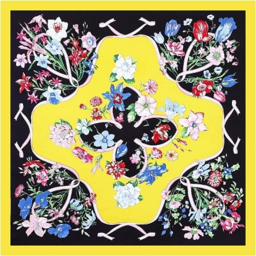 130cm Travel Scarf For Ladies Luxury Brand Silk Scarf 2020 Ribbon Flower Square Scarf Women Neckerchief Twill Sunscreen Shawl