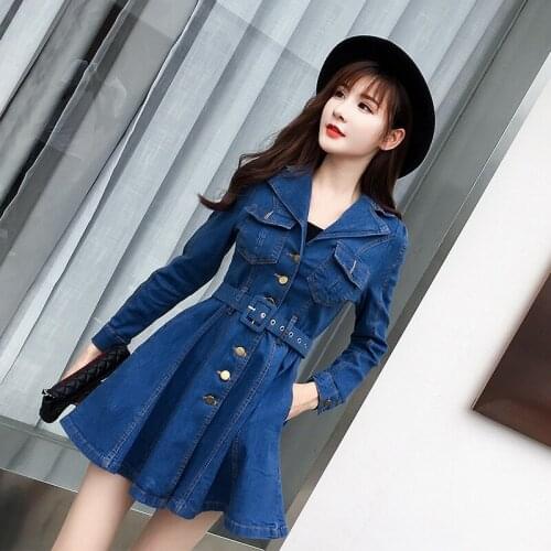Women Long Sleeve jeans Dress female Loose lapel Denim Dress korean style Autumn Cowboy Casual Mini Dresses Vestidos