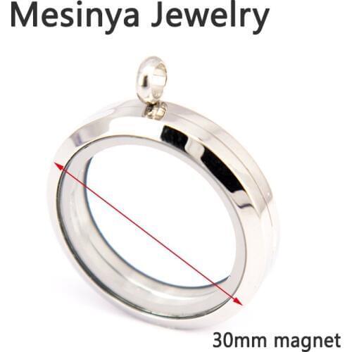 10pcs 316L Stainless steel 30mm round magnetic plain glass locket for necklace floating charms keepsaking Xmas gifts