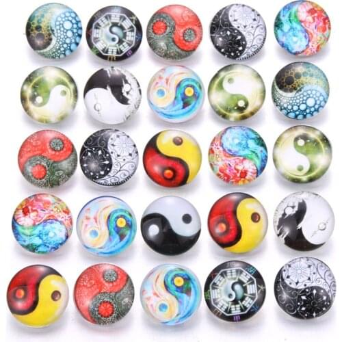 10pcs/lot New Glass Snap Jewelry Mixed Beautiful Tai Chi Yin Yang Exotic Pattern 18mm Glass Snap Buttons For DIY Snap Bracelet