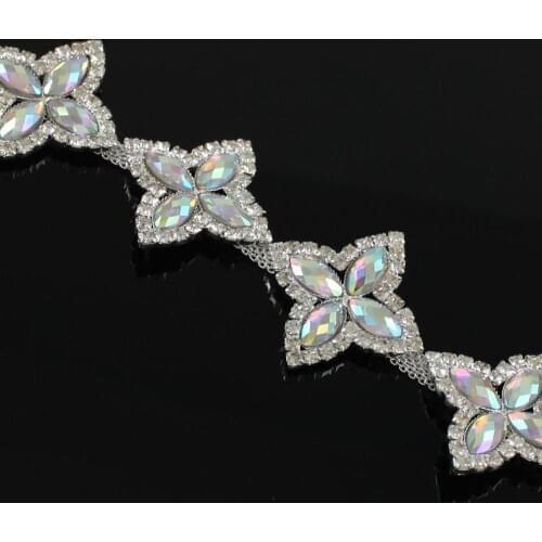 10Yards AB Crystals Chain Trim Clear Rhinestone Diamond Trim Flower Shaper For Handmade Jewelry Bags Clothes Collars Decoration