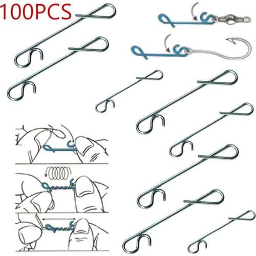 100pcs Stainless Steel Hook Fast Clip Lock Snap Swivel Solid Rings Size S-XXL Safety Snaps Fishing Hook Connector Hook Tool