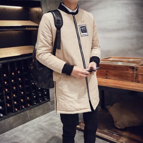 2017 Warm Winter Jackets Men Cotton-wedded Korean Mens Long Solid Slim Rib Cuff Printed Padded Jacket Parka Winter Clothing Men