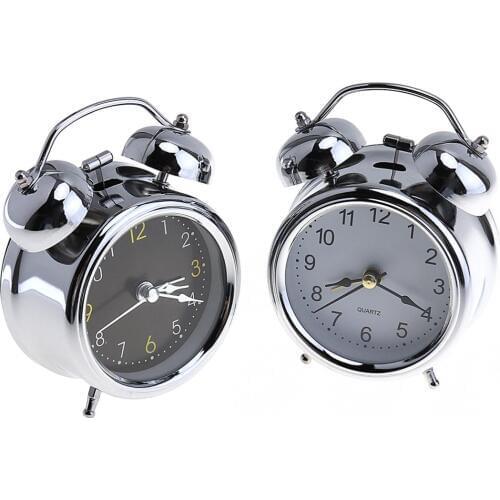3 Inch Portable Pro-environment Silver Plating Bell Alarm Clock with Night Light Support AA Battery
