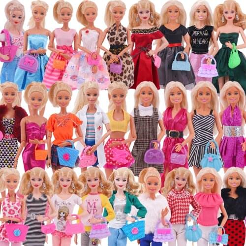 3Ps/Set Barbies Doll Tops+Jeans/Dress+Bag Baby Clothes Princess Dress Skirt Outfit For Barbie Doll Girl`s Toy Accessories Russia