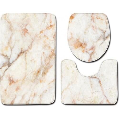 Bath Mat 3Pcs/Set Bathroom Marble Texture Toilet Lid Cover Rug Bath Floor Mat Non-slip Home Bathroom Set Decor Print Rug Carpet