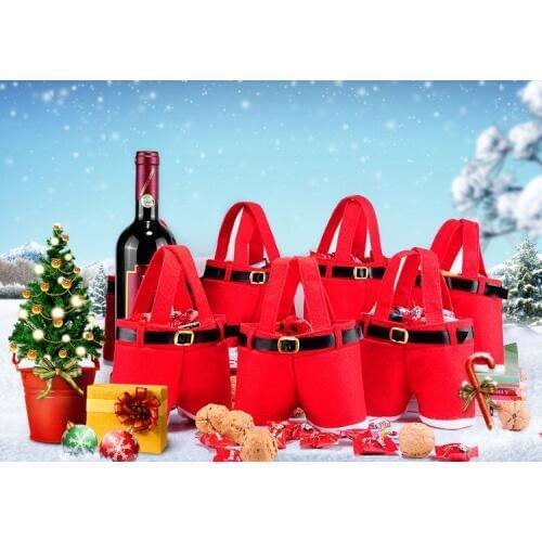 Free Shipping Free shipping Christmas Gift Bag Santa Wine Bottle Cover Santa Gift Pant Style Treat Bags For Candy A750