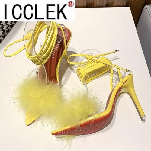 2021 Women 10cm High Heels Flock Stripper Sandals Female Fetish Strappy Red Shoes Lady Valentine Green Summer Classic Sexy Pumps