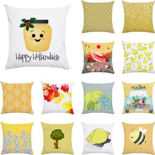 Cartoon Yellow Pattern Cushion Cover Tree Decorative Pillows Lovely Birth ChildrenS Gift Llama Decor Throw Pillow Case TP61