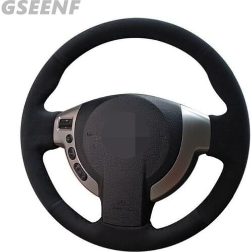 Car Steering Wheel Cover For Nissan X-Trail NV200 Serena Rogue Sentra 2007-2012 Qashqai 2007-2013 Black Hand-stitched Suede