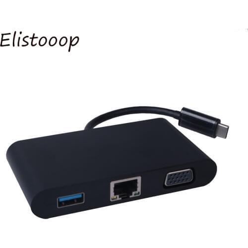 Elistooop USB C 3.1 Type C HUB to VGA LAN RJ45 Gigabit Ethernet Switcher USB-C usb 3.0 3.5mm Audio Type-c PD Charge Adapter