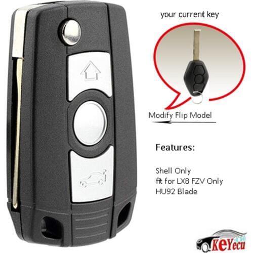 KEYECU Replacement Folding Flip Remote Key Case Fob Refit for BMW 3 5 7 Series Z3 Z4 X3 X5 M5 325i 1995-2005 HU92