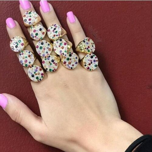 Big cz cubic zirconia Rings For Women Boho Antique India gold rainbow Ring Fashion Jewelry Girls Ladies Gifts