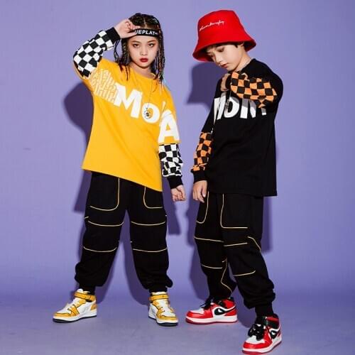 New Modern Jazz Dance Performance Suit For Kids Long Sleeve Hip Hop Sweatshirt Boys And Girls Street Dancing Clothing DWY4973