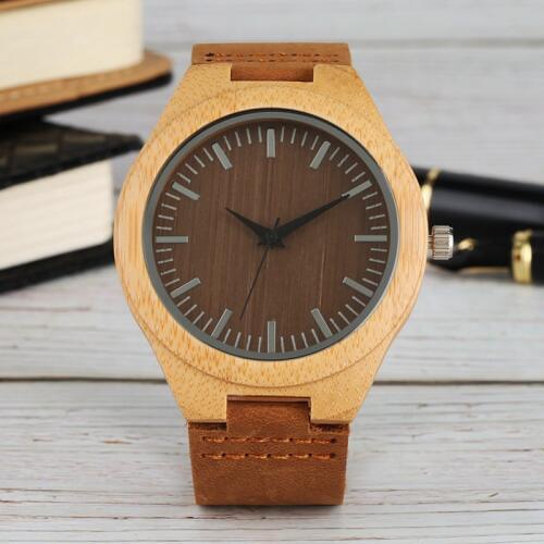 Retro Coffee Dark Blue Dial Quartz Mens Watch Luxury Round Dial Analog Leather Band Fashion Men Sport Watch relogio de Madeira