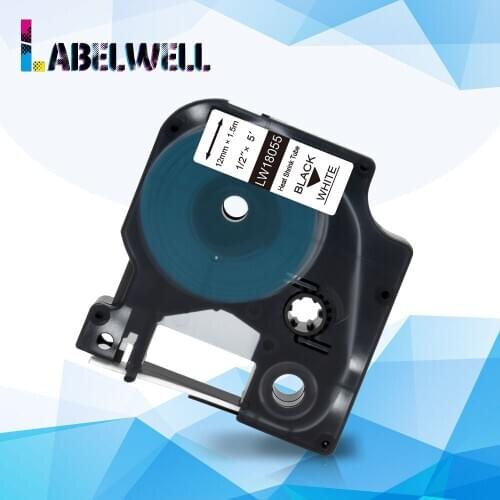 Labelwell 18055 12mm printer ribbon Black on White Industrial Heat Shrink Tubes for Dymo Rhino 4200 5000 5200 6000 label printer