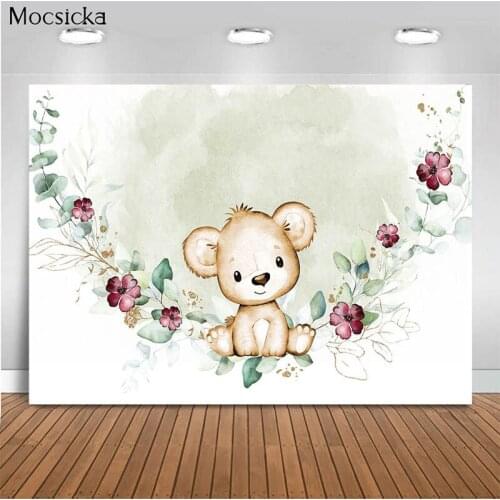 Mocsicka First Birthday Background Bear Flowers Decoration Style Baby Shower Photo Background Photography Banner