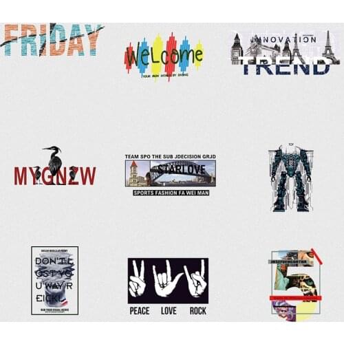 Fashion Men Heat Transfer Patches Letter Animal Cloth Sticker Hot Heat Transfer DIY Iron On Clothing Bag Shoes