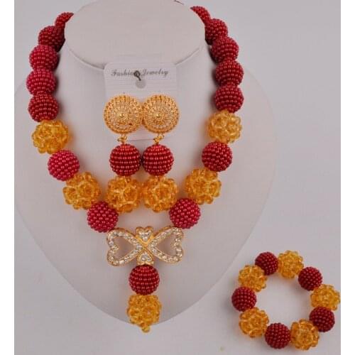 Wine and Champagne Gold Nigerian Wedding African Beads Jewelry Set Crystal and Simulated Pearl Bridal Necklace Earrings Set