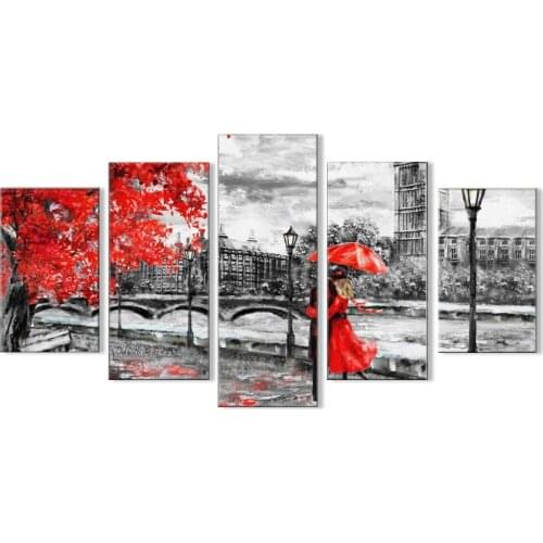 Canvas Wall Art Modular Pictures 5 Panel London Clock Tower Love Way Paintings Cuadros Home Decoration For Living Room Framework