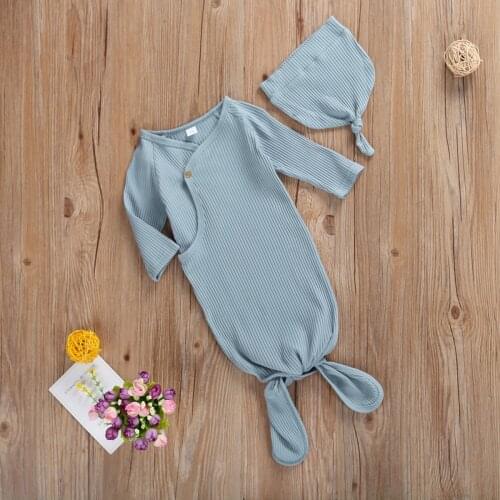 Solid Newborn Baby Sleeping Bags Romper Cap Ribbed Bedding Wear Newborn Wrap Comfort Long Sleeve Sleeping Bag Hat 2Pcs Set