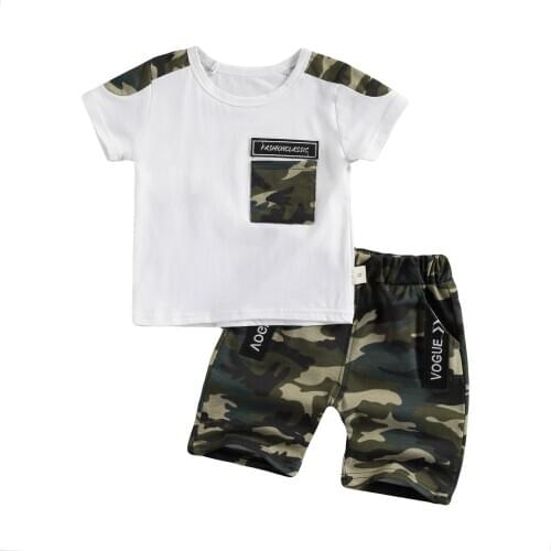 1-5Y Summer Infant Kids Boys Clothes Sets Camouflage Print Short Sleeve Pocket T Shirts Tops Shorts 2021 New Outfits