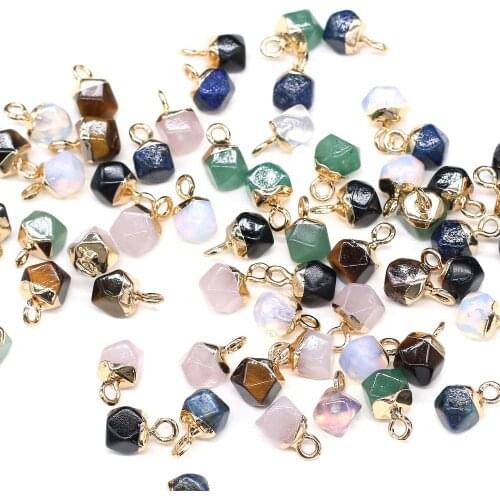 Natural Stone Pendants Faceted Agates Tiger Eye Lapis Lazuli Rose Quartzs Stone Charms for Jewelry Making Necklace Bracelet DIY