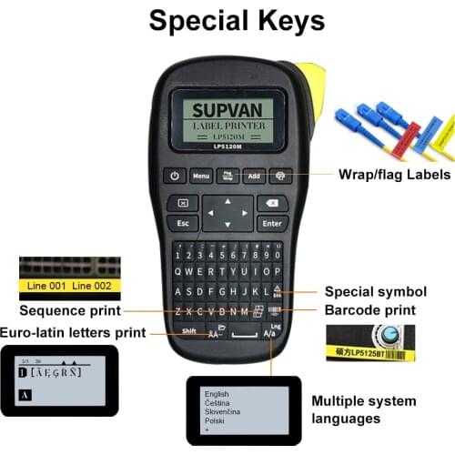 Supvan DC9V 2.5A LP5120M Portable Cable Label Printer Handheld Label Maker Wireless Industrial Wires Label Printer & Label Tapes