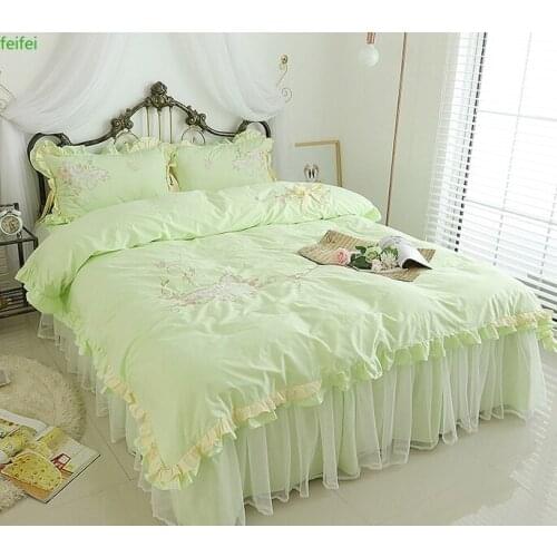 Bedspread Bedding article pure cotton Princess lace bed type four pieces set cotton embroidered quilt cover