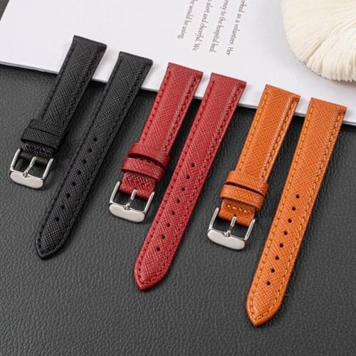 EACHE Saffiano Leather Watchband Checkered Cross pattern leather strap 18mm 20mm Watchstrap Pink Red Pink Blue Black Orange