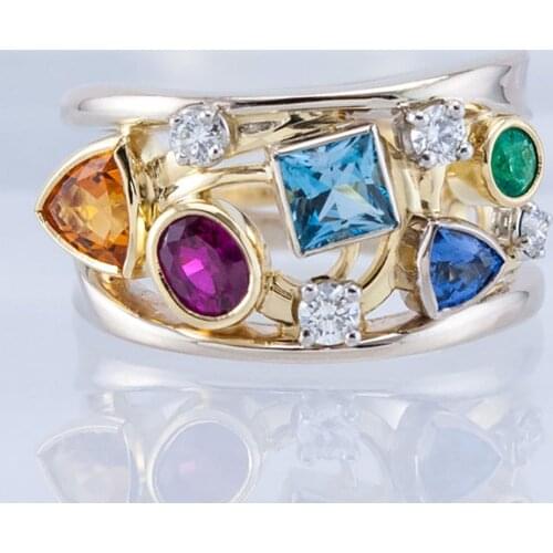 Luxury Colorful Zircon Wedding Ring for Women Fashion Jewelry Geometric Hollow Bohemia Temperament Bride Wedding Ring