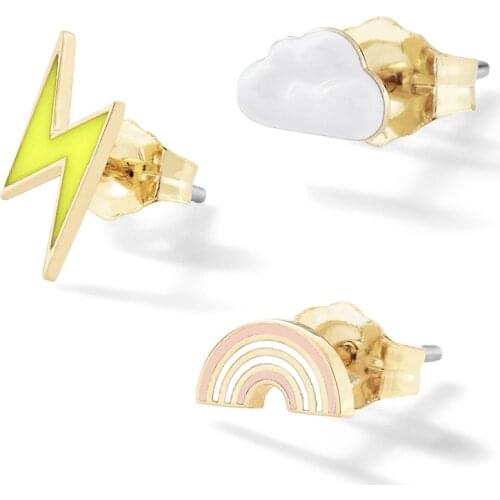 3 Pcs New Alloy Drip Oil Stud Earring for Women Cute Mini Rainbow Lightning Cloud Piercing Earrings Set Fashion Jewelry 2020
