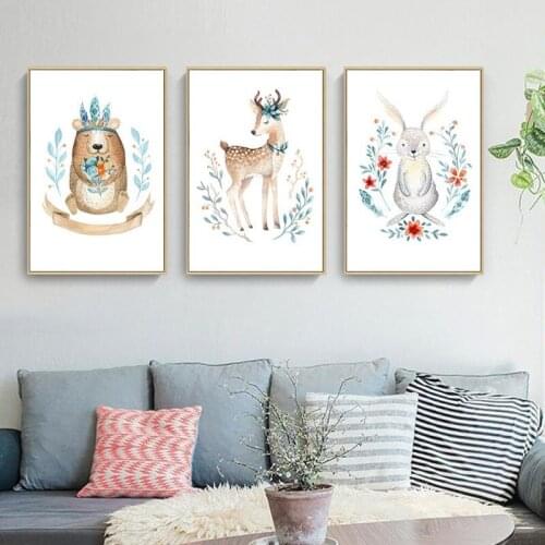 Nordic Wall Art Canvas Painting Small Fresh And Cute Animal Poster Print Abstract Modern Minimalist Simple Study Room Home Decor