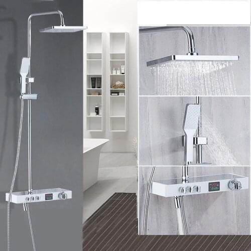 Bath White Thermostatic Shower Faucet with Intelligent digital display Bathroom Shower System Set Water Tap Mixer Torneira