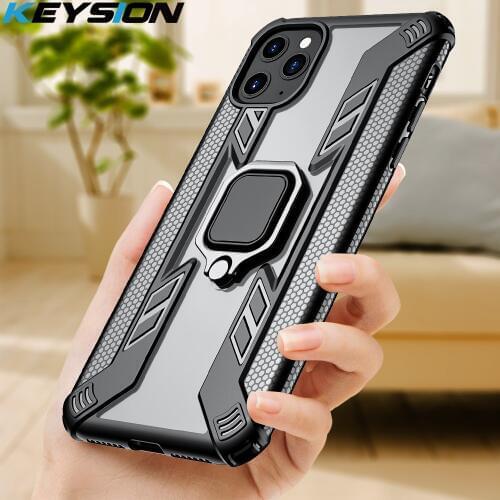 KEYSION Shockproof Armor Case For iPhone 11 11 Pro Max SE 2020 Transparent Magnetic Phone back Cover for iPhone XS XR 7 8 Plus