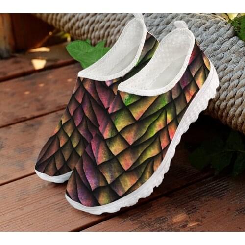 ELVISWORDS 3D Dragon Scales Fashion Design Womens Flats Shoes Casual Sneakers Summer Air Mesh Ladies Light Beach Loafers Shoes