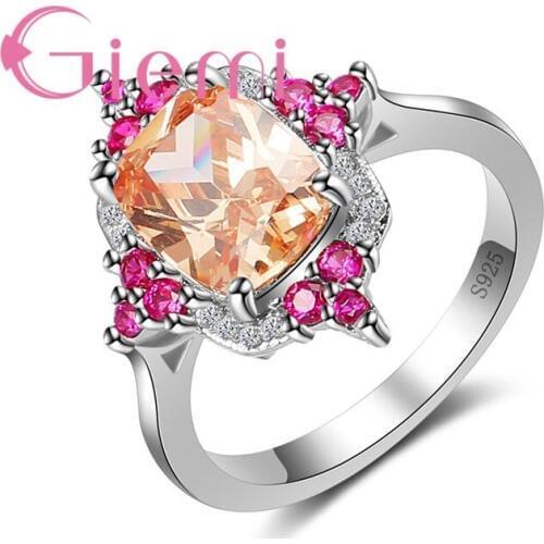 Hot Exquisite Dazzling Colorful Crystal Women Female Finger Rings for Wedding/Engagement 925 Sterling Silver Metal Jewelry