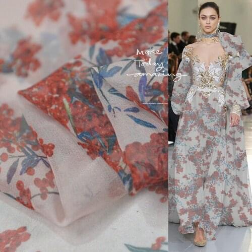 100cmx135cm Red Gardenia Beautiful Printing Silk Georgette Silk Fabric