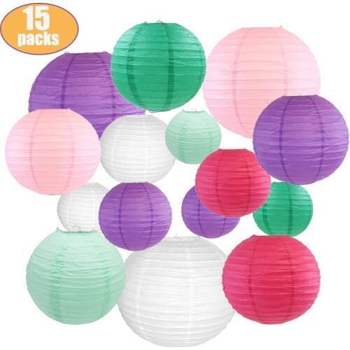 15 Pcs Multicolor Paper Lanterns Assorted Sizes 8”-14” Chinese Japanese Paper Hanging Lantern Ball Party Wedding Xmas Decor