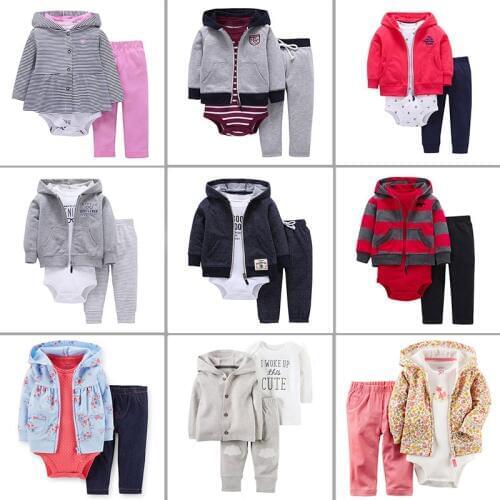 2019 Spring Autumn New Fashion 3PCS Baby Boy Girl Clothing Set of Coat Bodysuit Vest & Pants, Kids Clothes Cardigan Set
