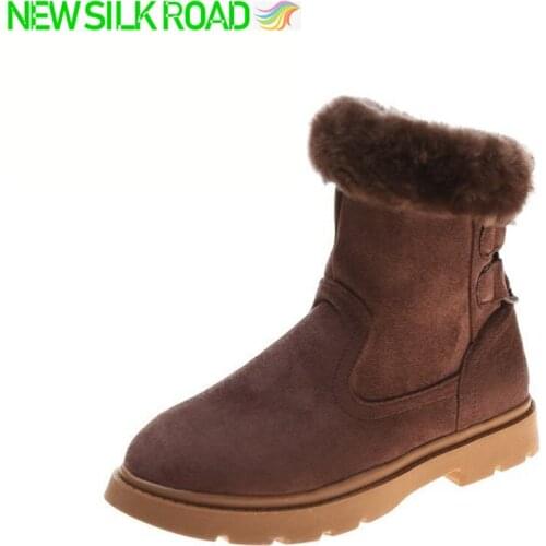 2021 New Women Ankle Boots Mid Warm Anti-Skid Winter Shoes Khaki Booties Suede Ladies Fur Snow Plush Velvet Shoes Botas De Mujer
