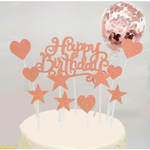 5 Inch Round Balloon Star Rose Gold Happy Birthday Cake Cake Wedding Toppers Decor Decoration Party Flag Shower Baby Z2K7