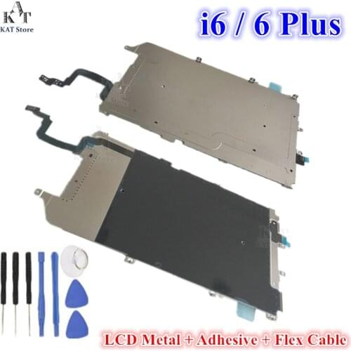 5Pcs LCD Screen Back Metal Plate with Home Button Extend Flex Cable Preinstalled Replacment for iPhone 6 6 Plus 4.7" 5.5" +Tools