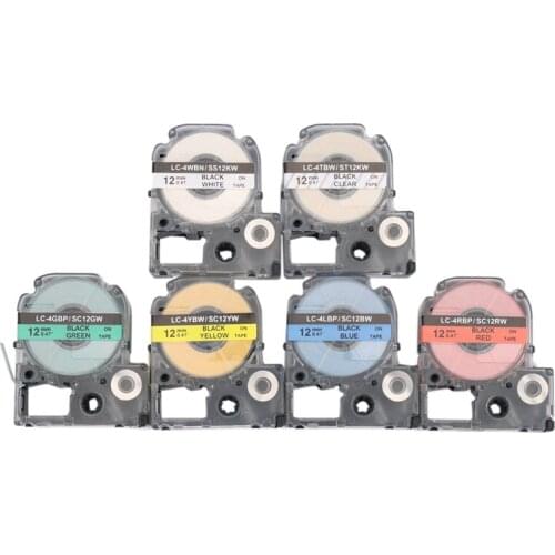 6Pcs ST12KW SS12KW Combo Set 12Mm Cassette Refills for Epson LabelWorks LC-4WBN9 LW-300 LW-500 LW-700 Label Maker