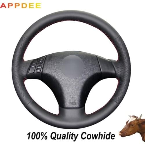 APPDEE Black Genuine Leather Car Steering Wheel Cover for Mazda 3 Mazda 5 Mazda 6 2003 2004 2005 2006 2007 2008 2009