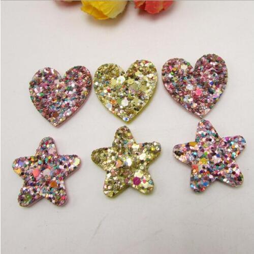 50PCS/lot 2.5cm shiny star,heart padded applique Crafts for garment accessories and Girl Hair Jewelry Decoration