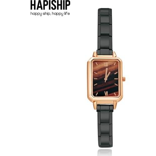 Hapiship Fashion Womens Stainless Steel 9mm Width Black Bracelet Rose Watch Friendship Gift for Friend Birthday G140