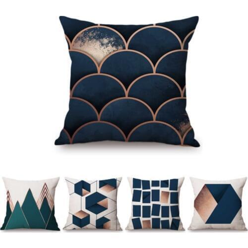 18" Navy Blue Geometric Cubes Home Decorative Sofa Throw Pillow Case Nordic Scandinavian Modern Fashion Linen Cushion Cover
